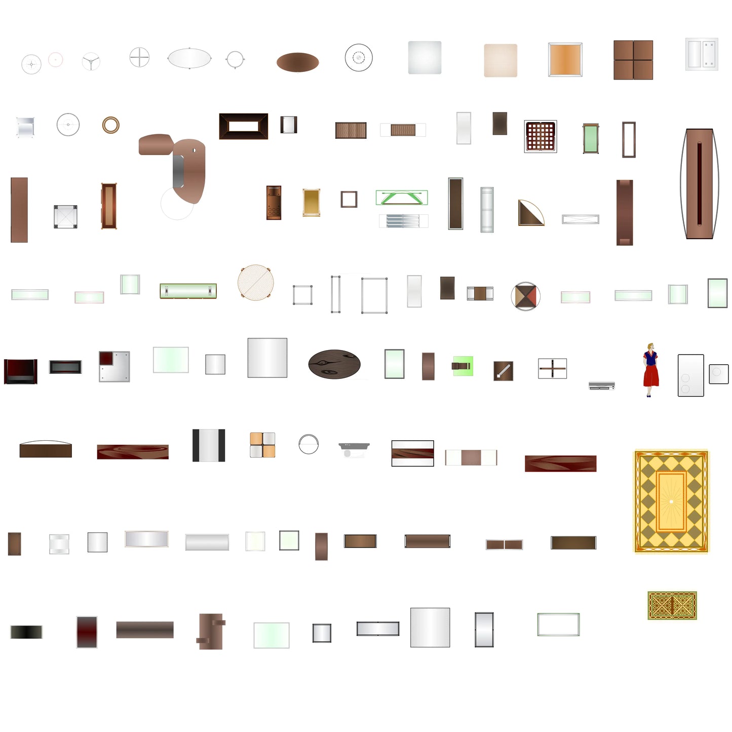 Architectural top-view CAD blocks as a complete interior object library in DWG format
