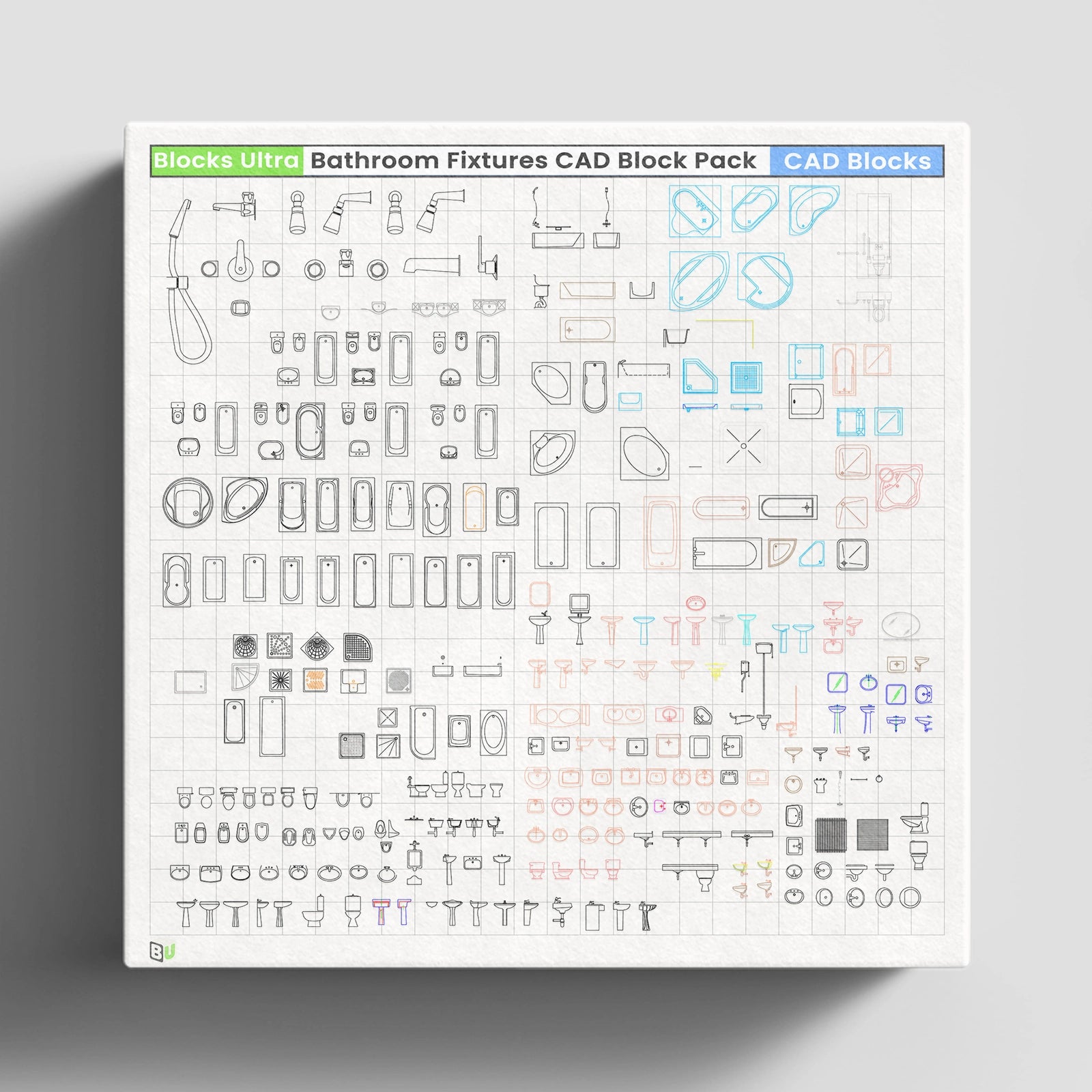 Bathroom Fixtures CAD Block Pack – Complete Sanitary Library – Blocks Ultra, image size:1600x1600