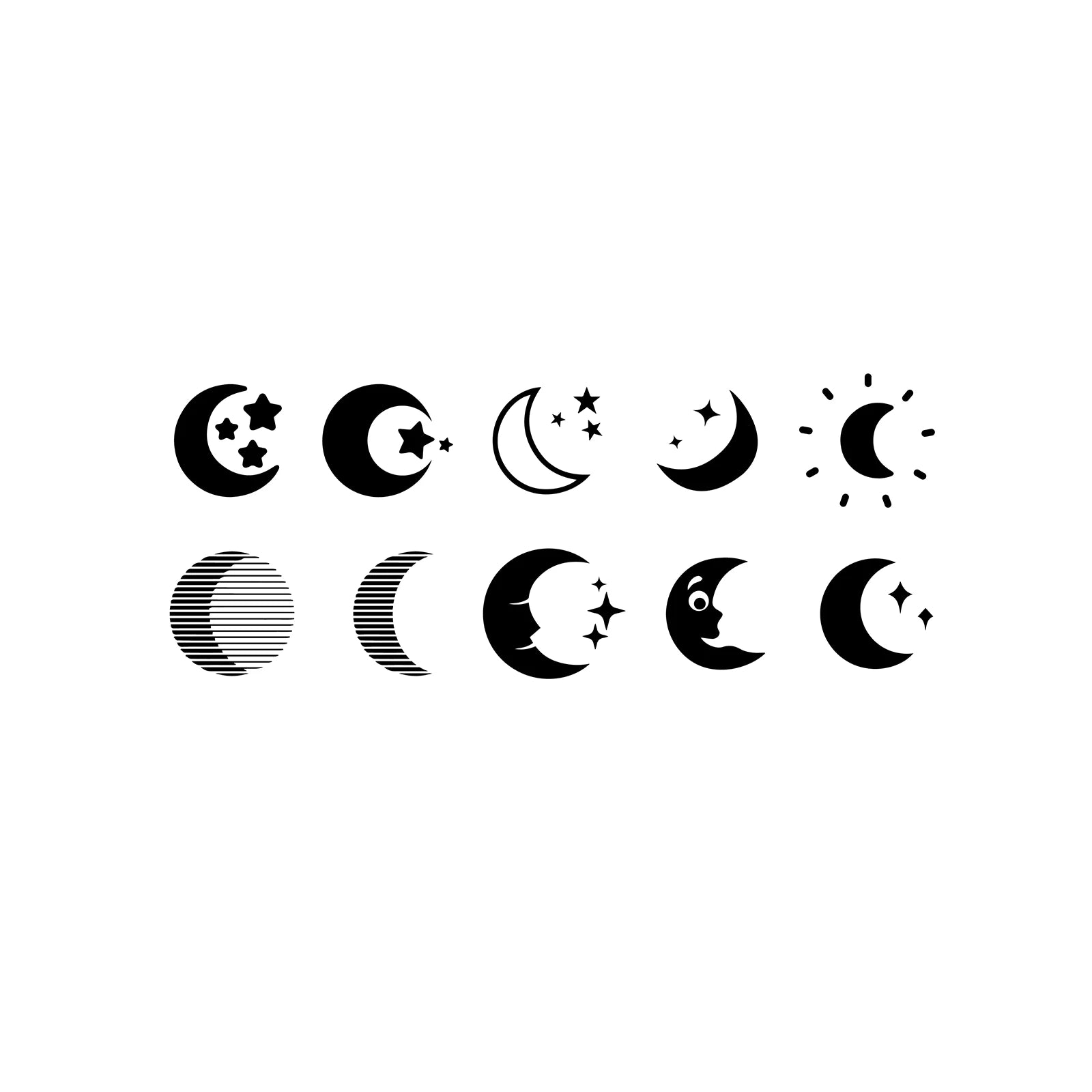 mockup of black moon icons applied on apparel and poster designs for celestial branding