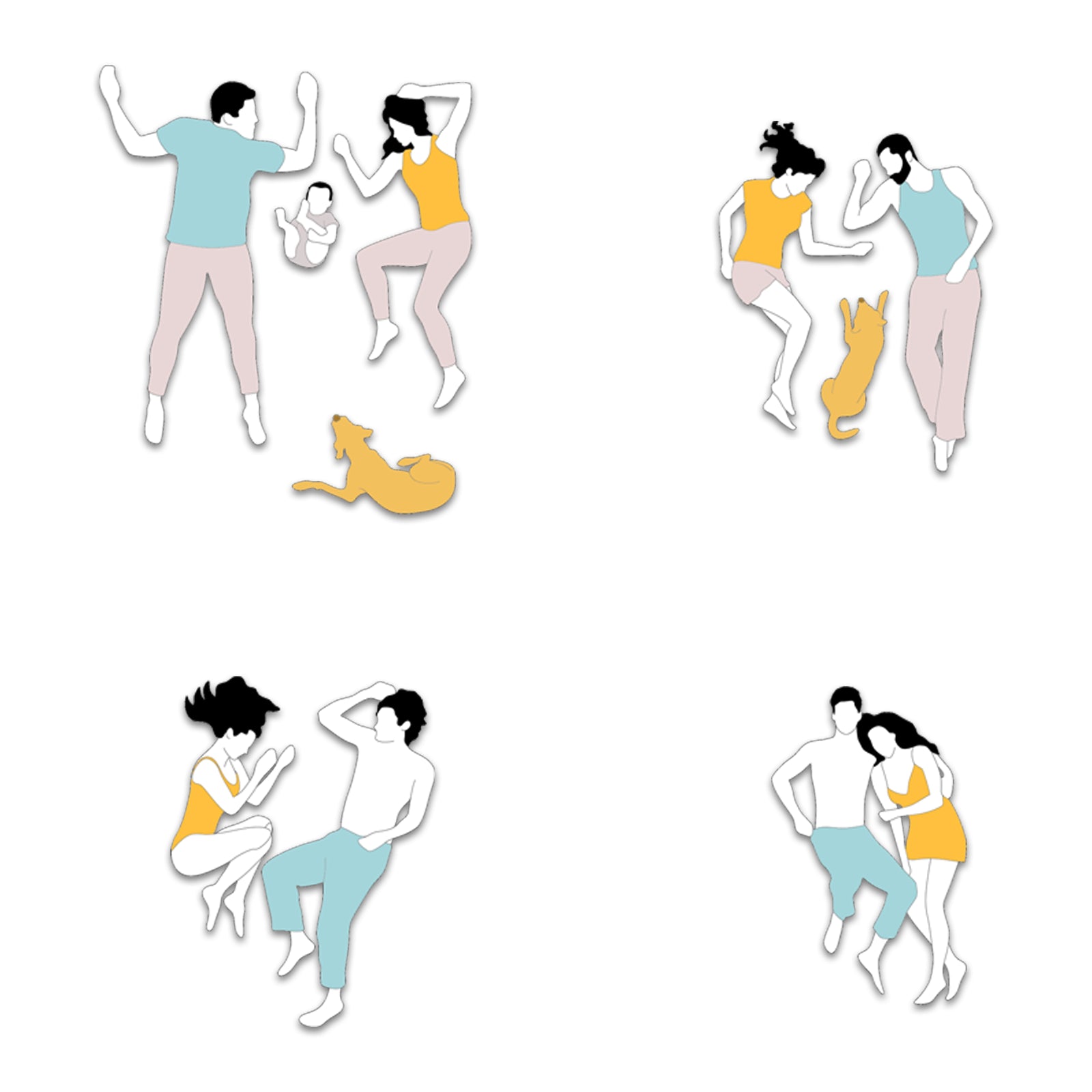 Top view sleeping couple pose for architectural layout and interior visualization
