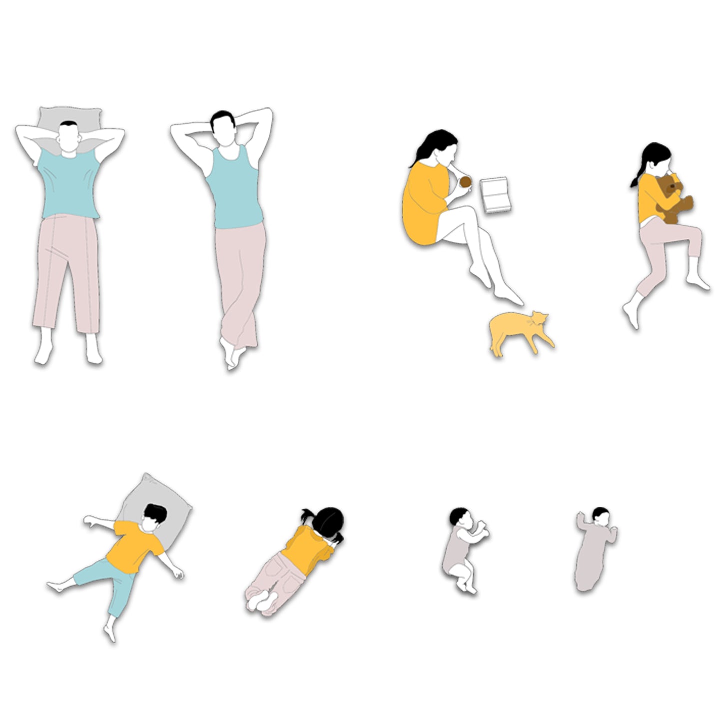 Couple hugging while sleeping — editable PSD for plan drawings