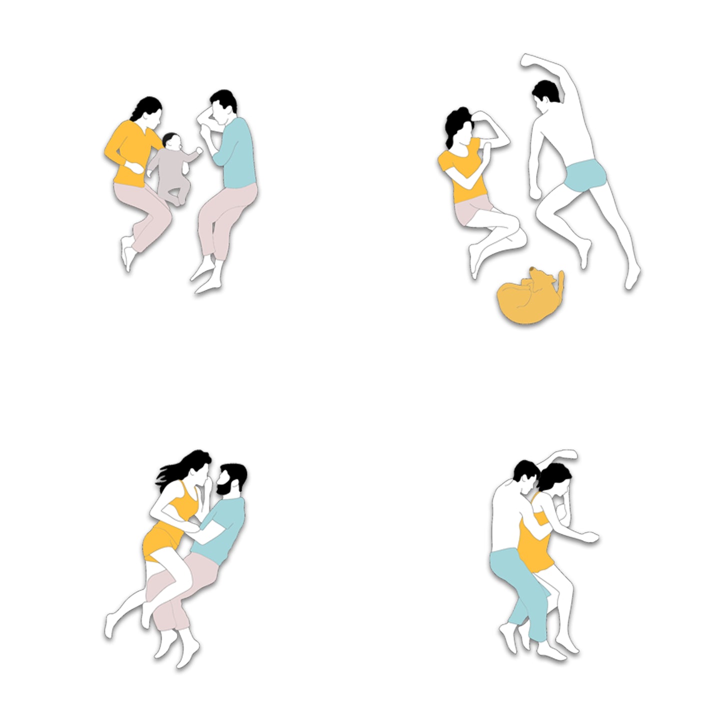 Cozy family cuddle sleeping scene in layered PSD illustration format