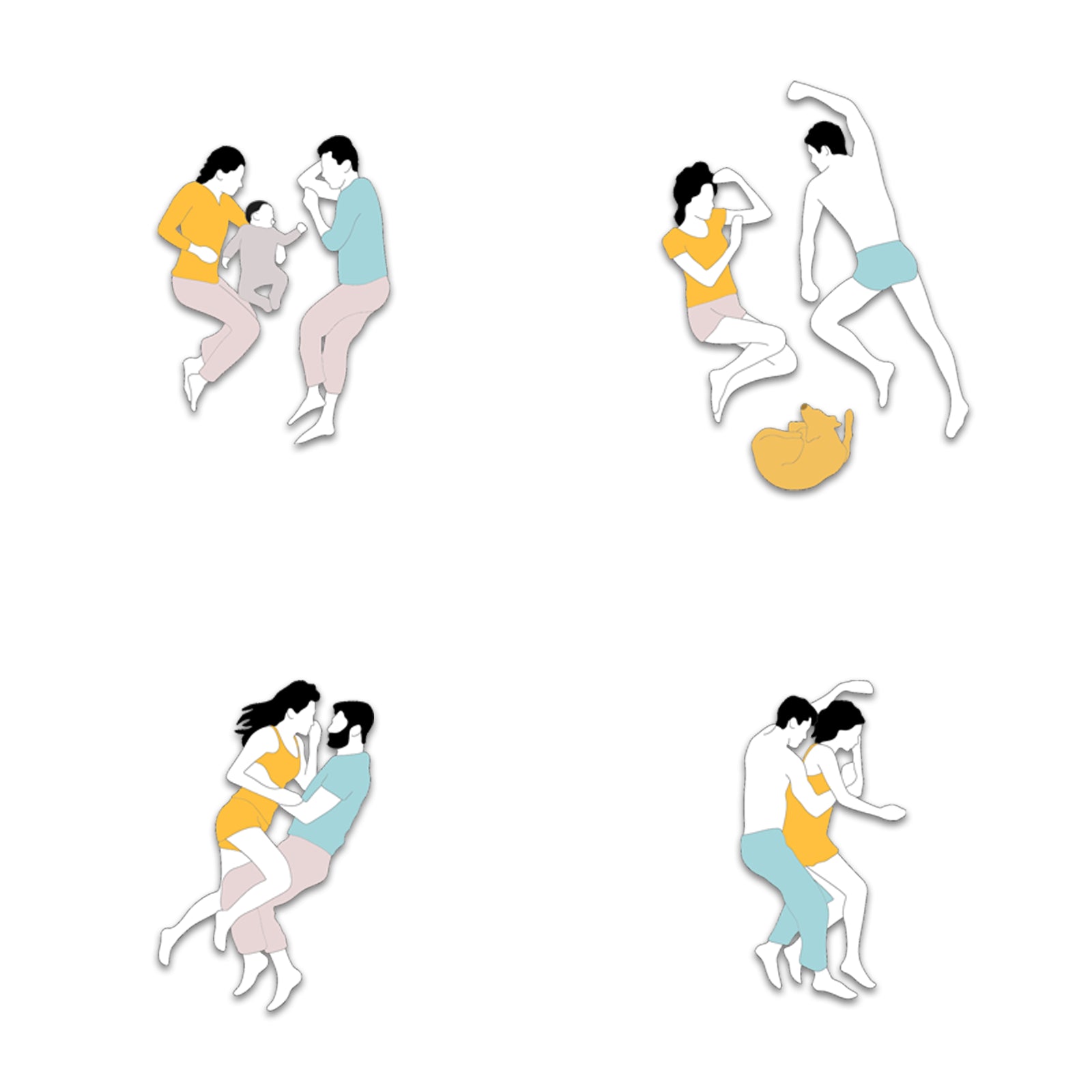 Cozy family cuddle sleeping scene in layered PSD illustration format