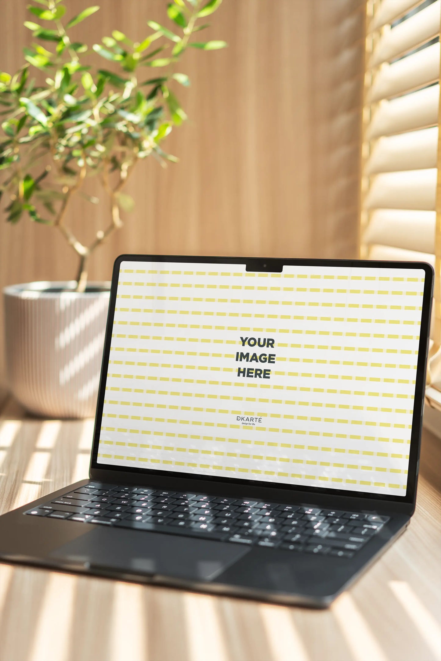 Minimal Scandinavian iPad PSD mockup with soft sunlight shadows