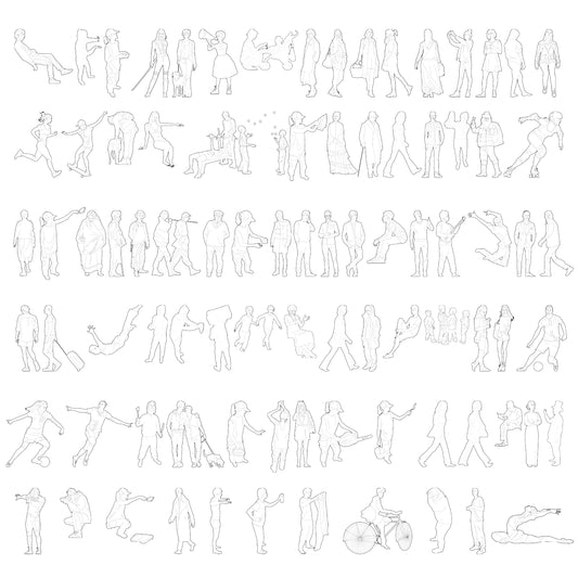 Vector people line illustration pack cover showing 88 human outline figures for architecture and design use