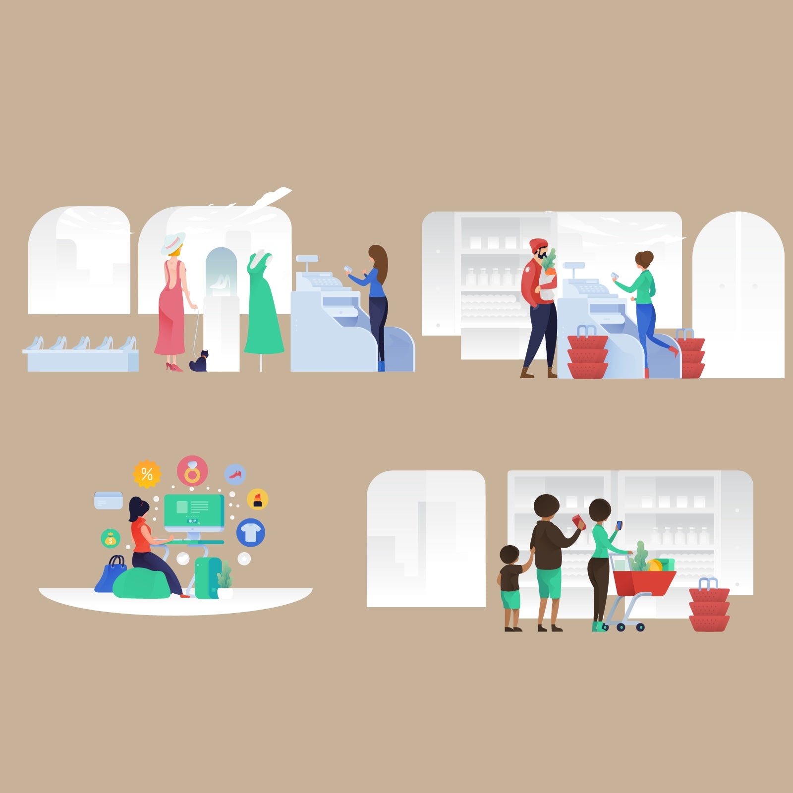 Outline version of isometric people vector illustrations with consistent character proportions and clean line art