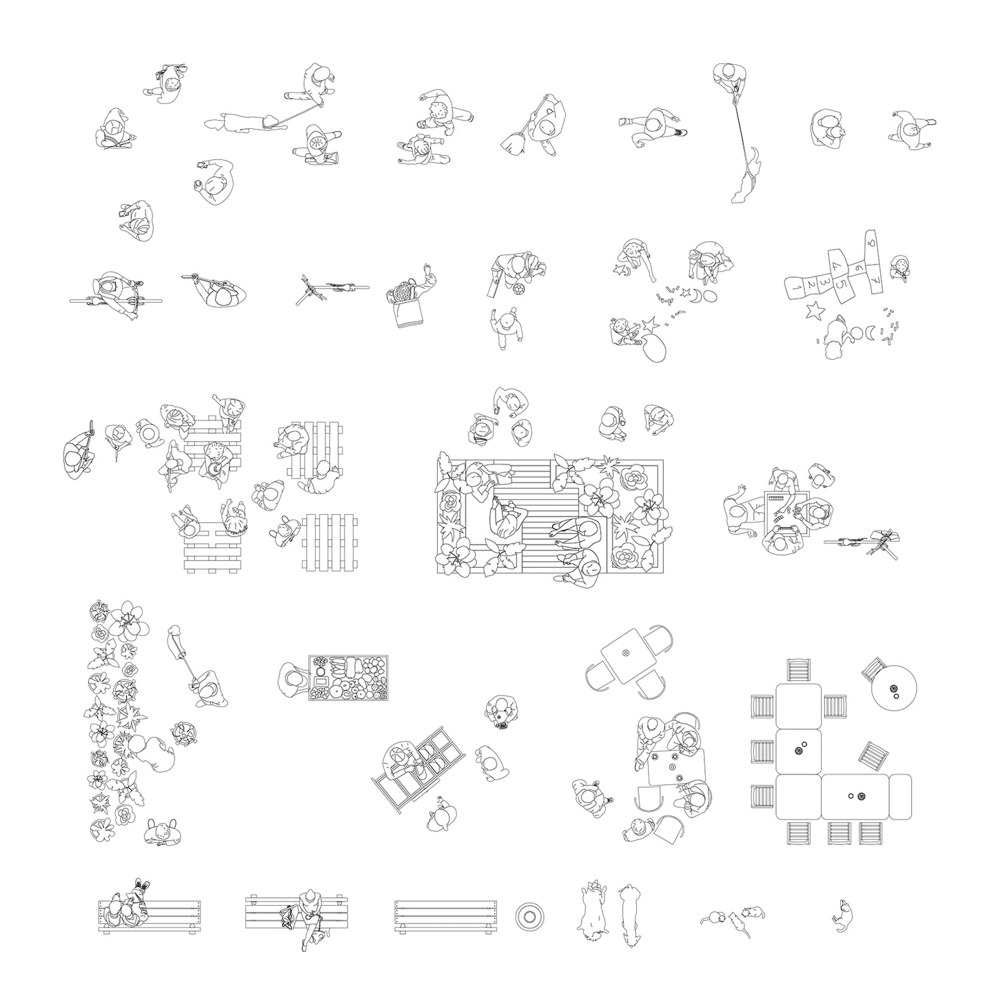 Walking people CAD top view blocks for architectural street and pathway plans