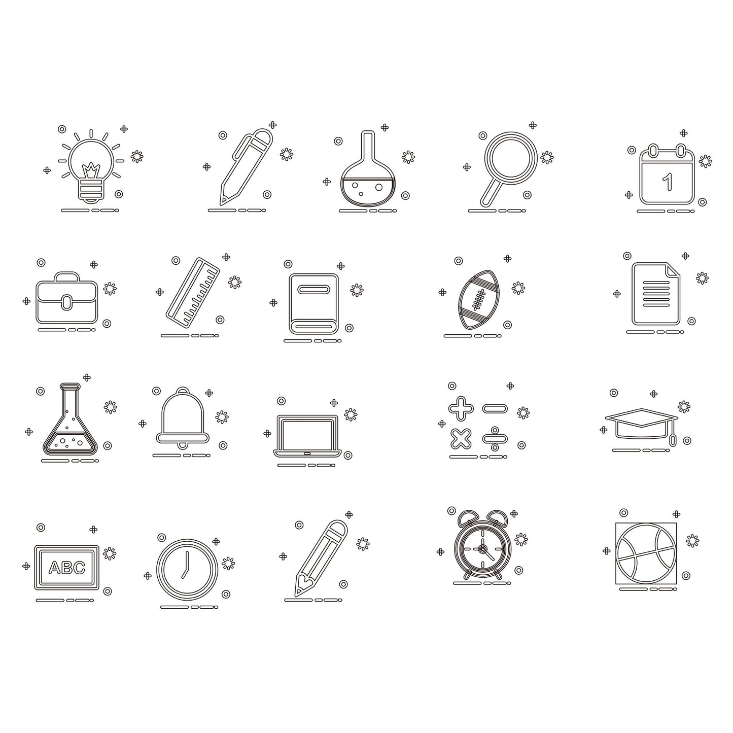 Colorful Back to MEB Student Learning Tools – Icons Pack AI Vector + PSD Mockup + Outline Version