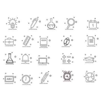 Colorful Back to MEB Student Learning Tools – Icons Pack AI Vector + PSD Mockup + Outline Version