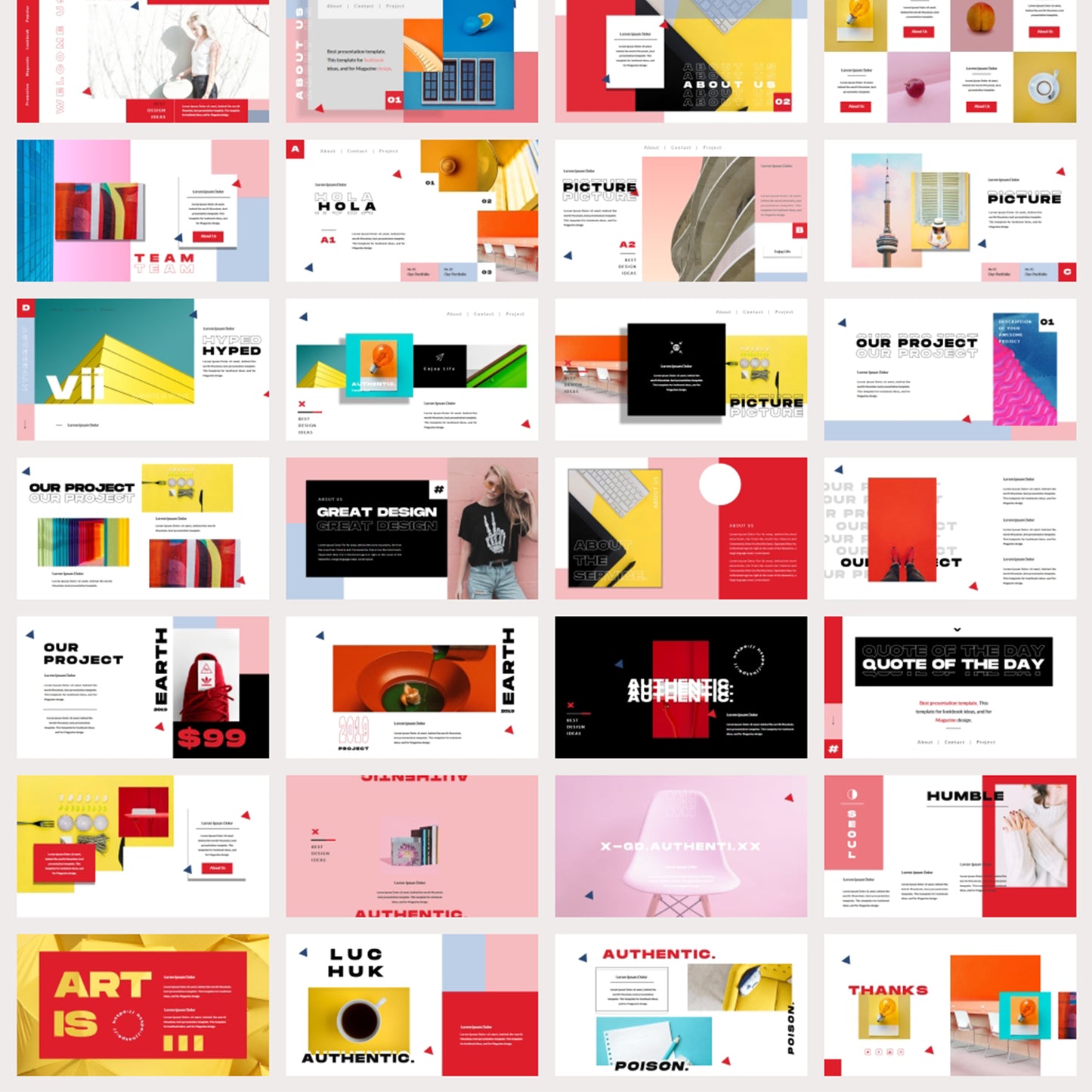 About Us slide with yellow and pink layout in geometric composition