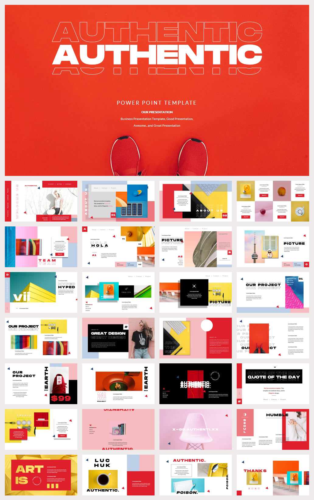 Project overview slide with minimalist text and vibrant image accents