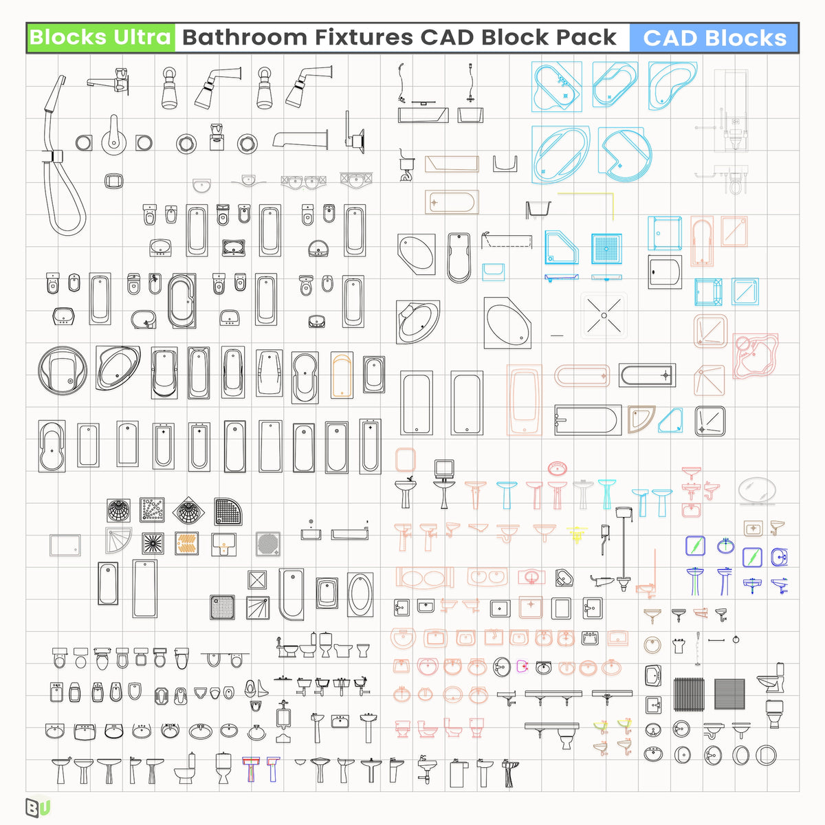 Bathroom Fixtures CAD Block Pack – Complete Sanitary Library – Blocks Ultra