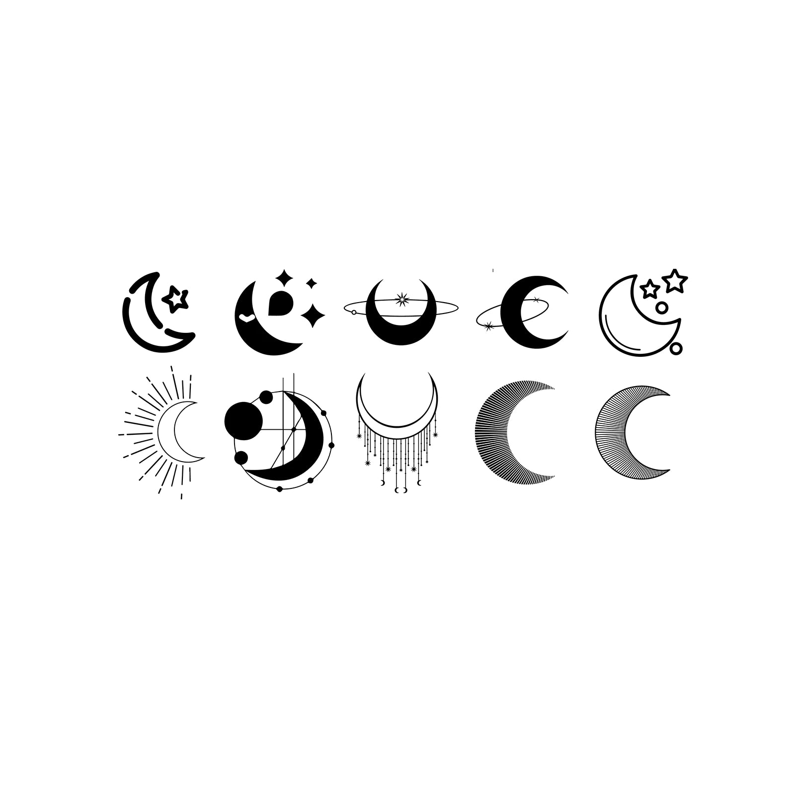 close-up details of moon phase vectors showing clean geometric curves and precision line art