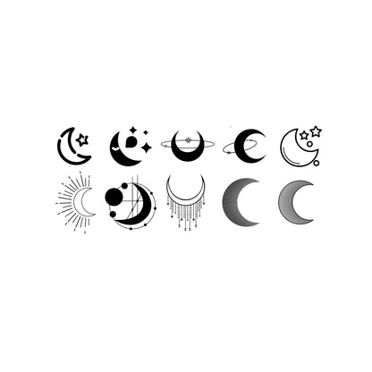 close-up details of moon phase vectors showing clean geometric curves and precision line art