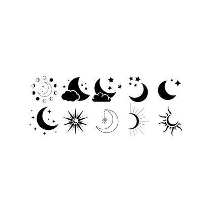 overview of 30 lunar vector icons, black moon silhouettes for branding and posters, scalable outline set