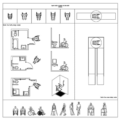 Color-filled façade people CAD pack showing walking, family moments, cycling, leisure movements, and varied presentation poses