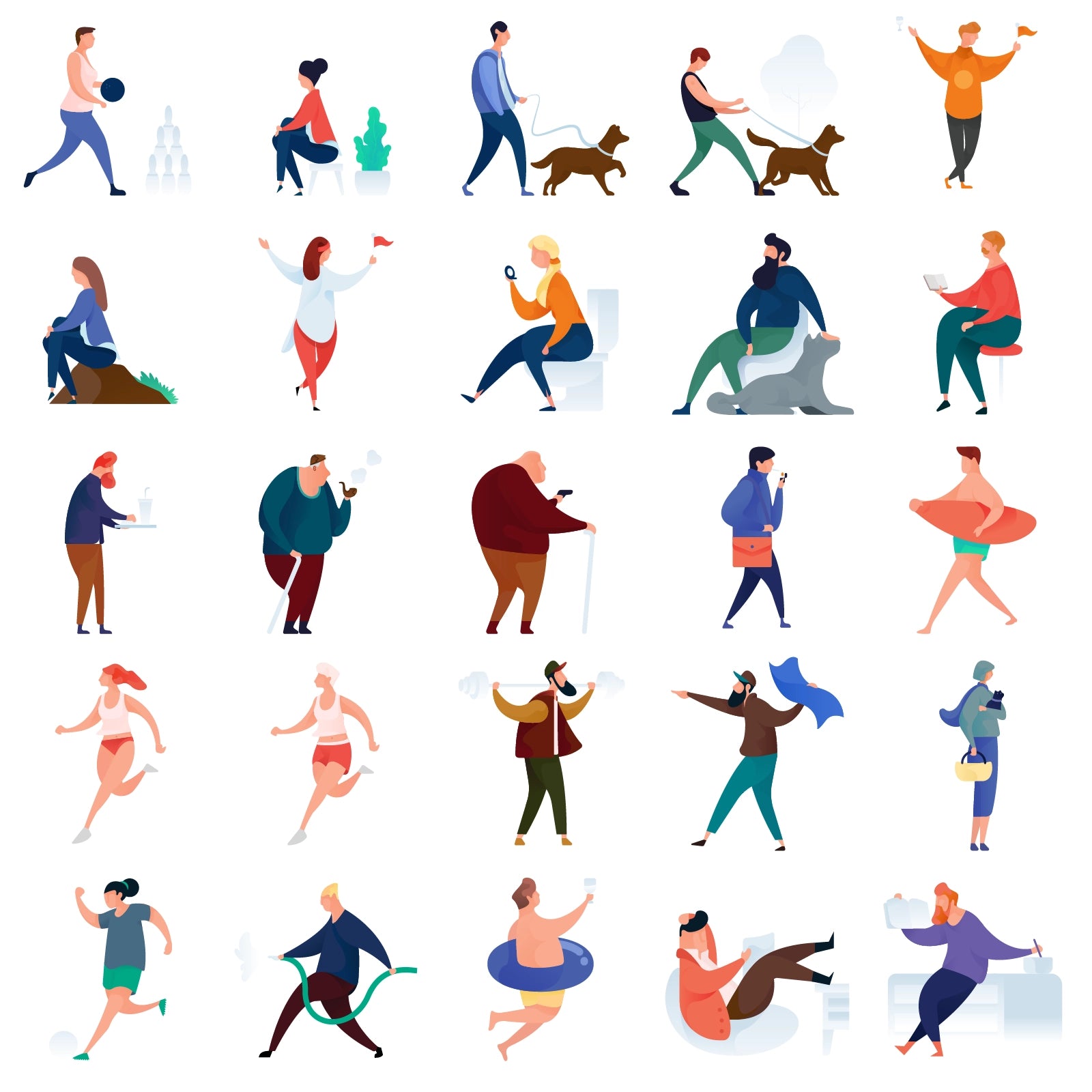 Close-up of Curvy People vector illustrations highlighting soft gradients, modern flat color tones, and fluid body motion