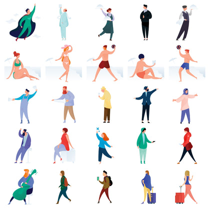 Outlined Curvy People characters in editable vector format showing line quality and curvature consistency