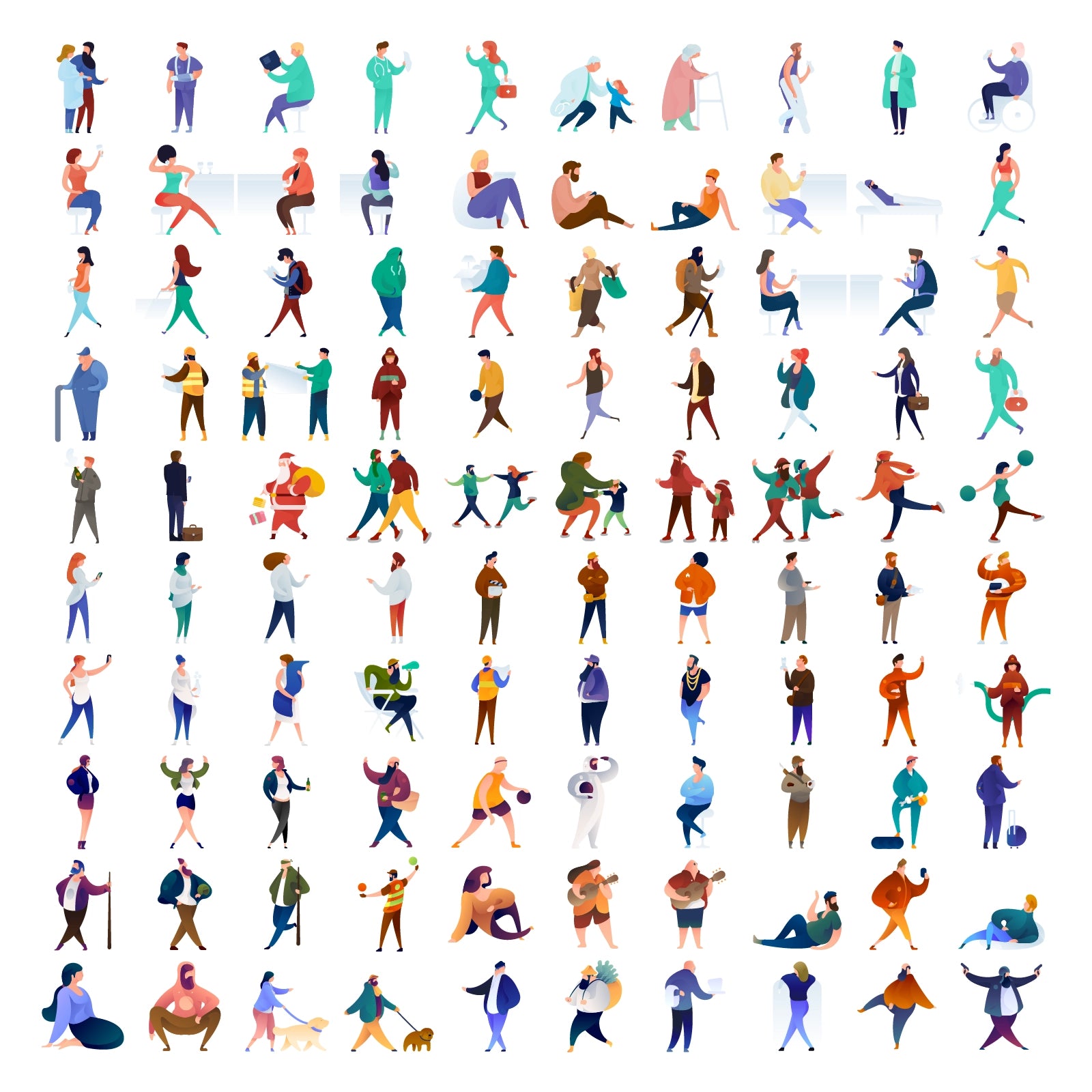 Curvy People Vector Illustration Pack showing diverse rounded characters in daily life scenes, ideal for UI and infographic design