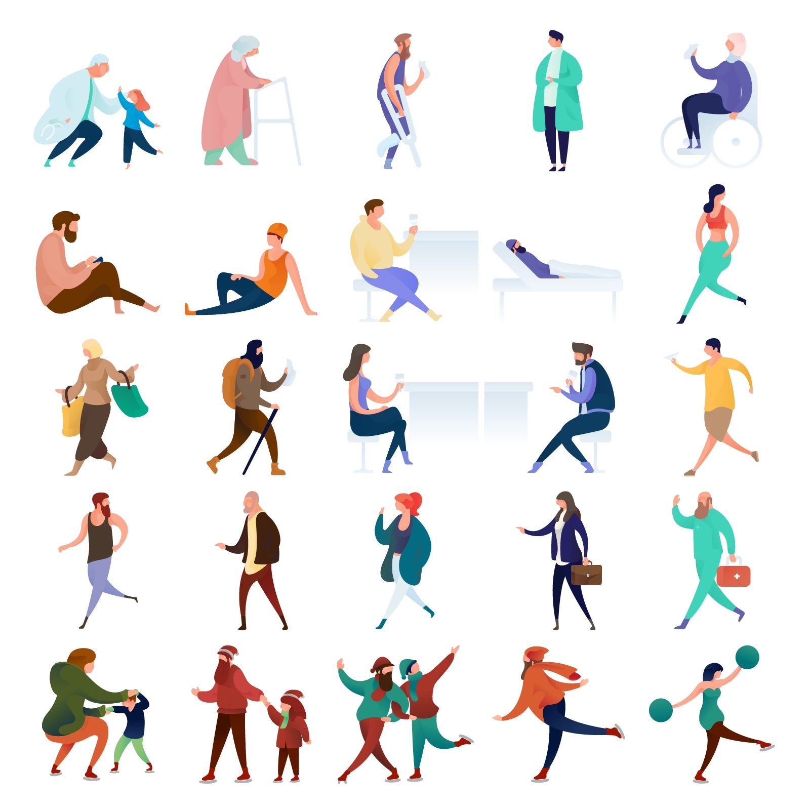 Close-up details of Curvy People Vector characters with smooth gradients and consistent outlines