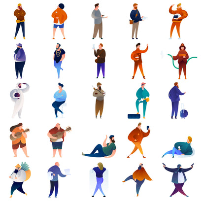Outline view of Curvy People Vector Pack showing clean scalable stroke-based illustrations