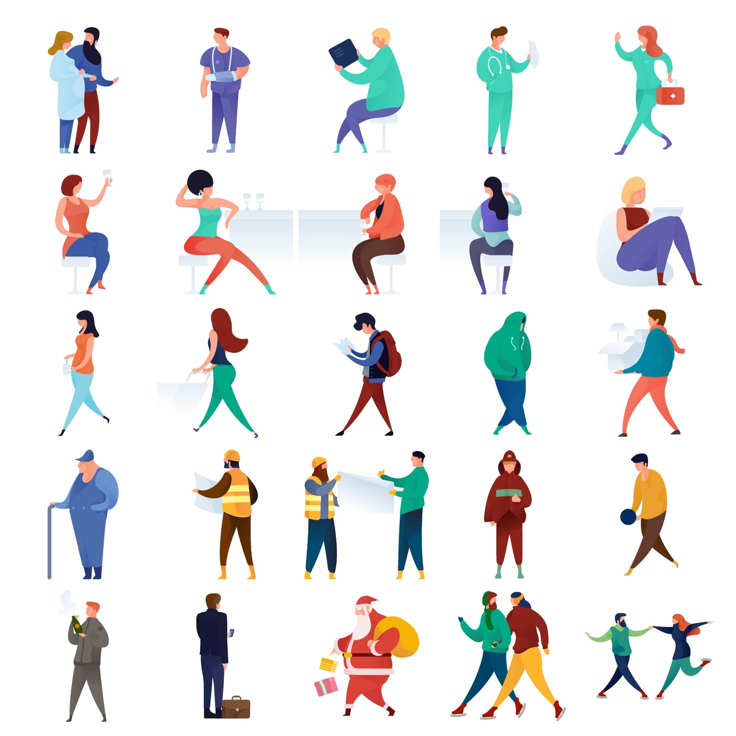 Overview of Curvy People Vector Illustration Pack with multiple lifestyle poses, editable AI and SVG layers