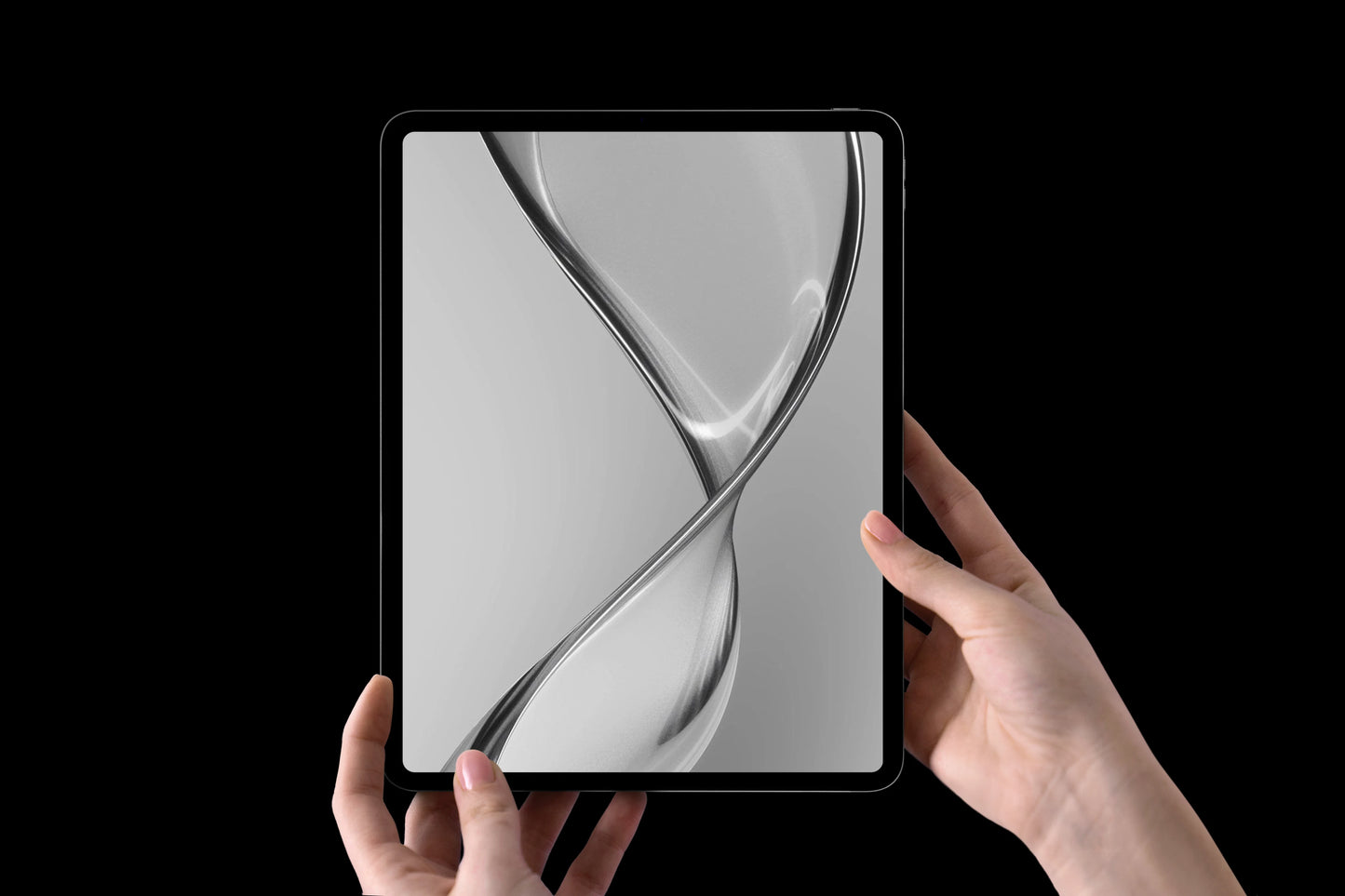 Device PSD mockup with abstract fluid glass visuals