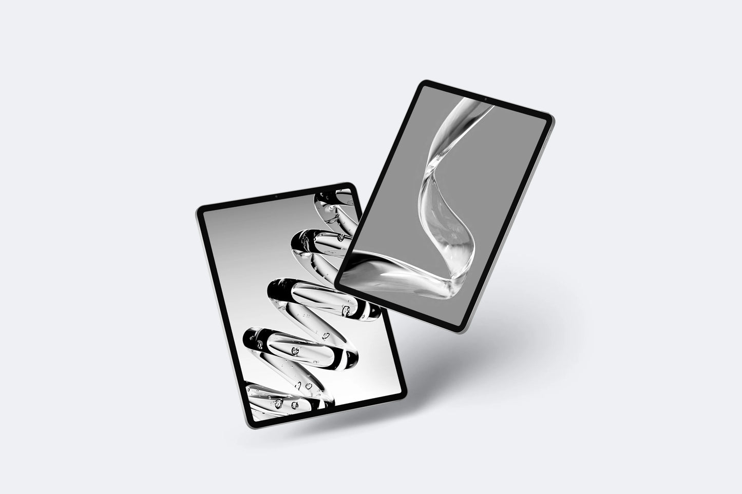 Tablet and phone floating PSD mockup scene