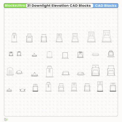 Professional downlight elevation CAD symbols from a 31-set collection, designed for precise architectural lighting documentation