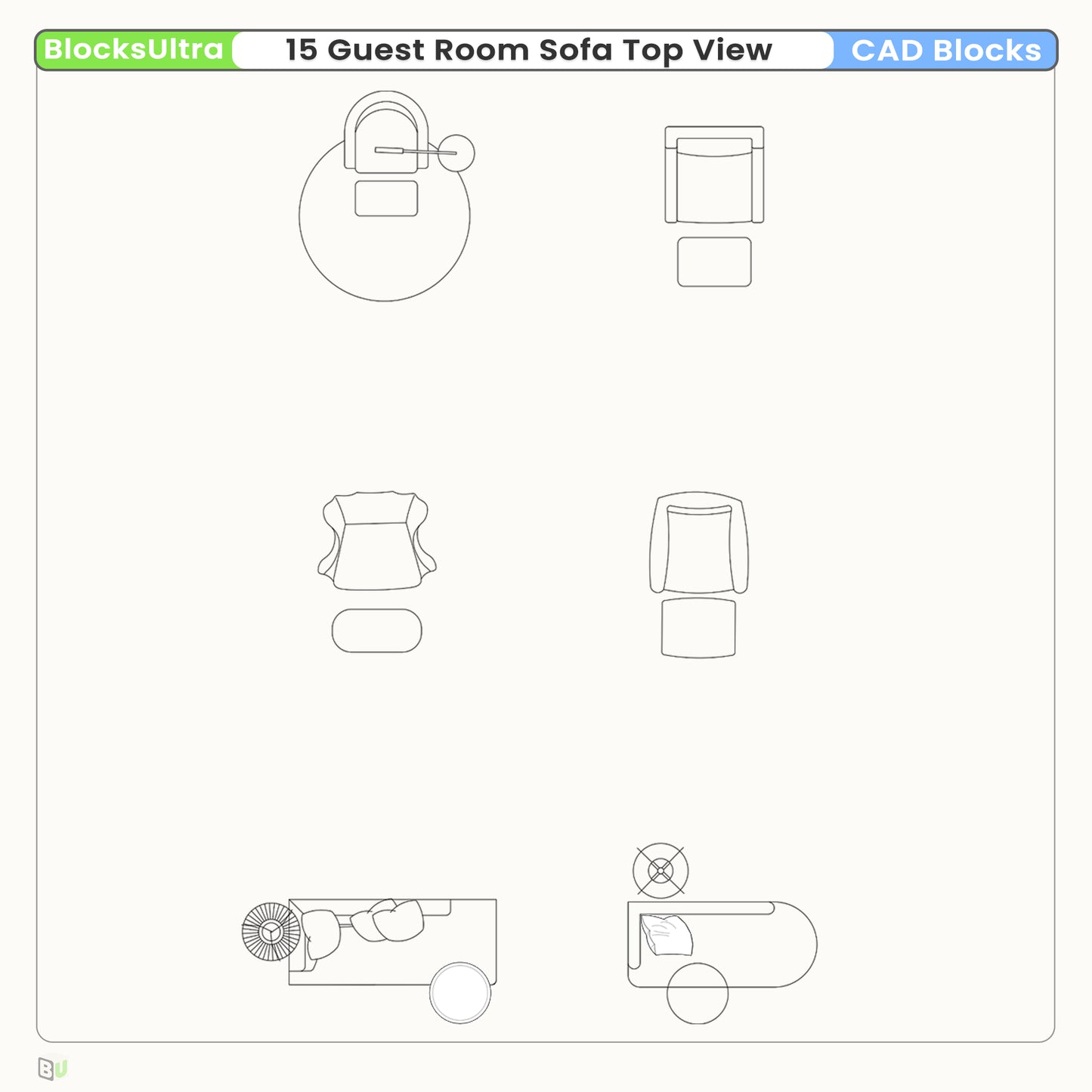 Single sofa CAD top view blocks for guest room floor plans