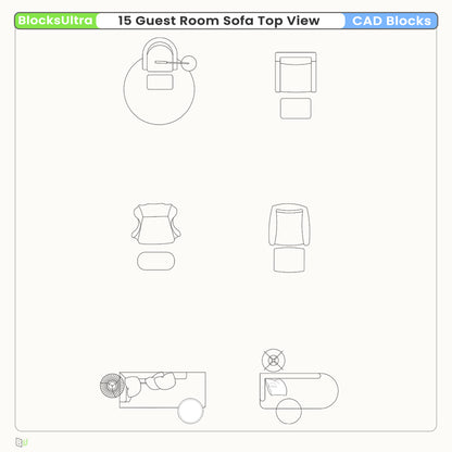 Single sofa CAD top view blocks for guest room floor plans