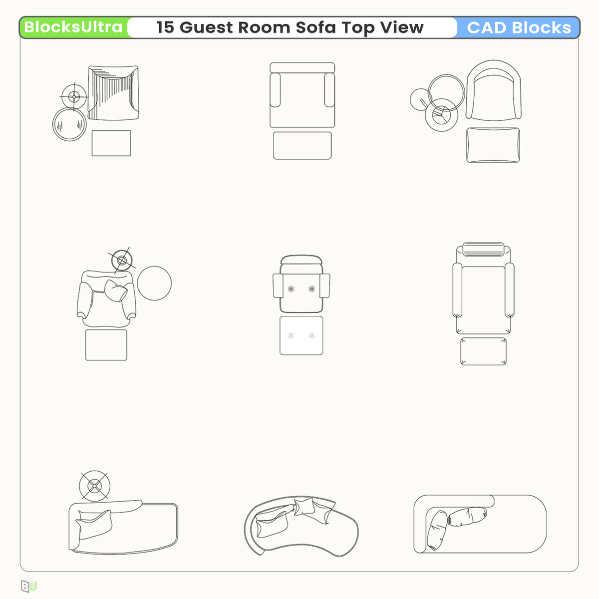 Hotel sofa CAD top view furniture blocks for interior layouts