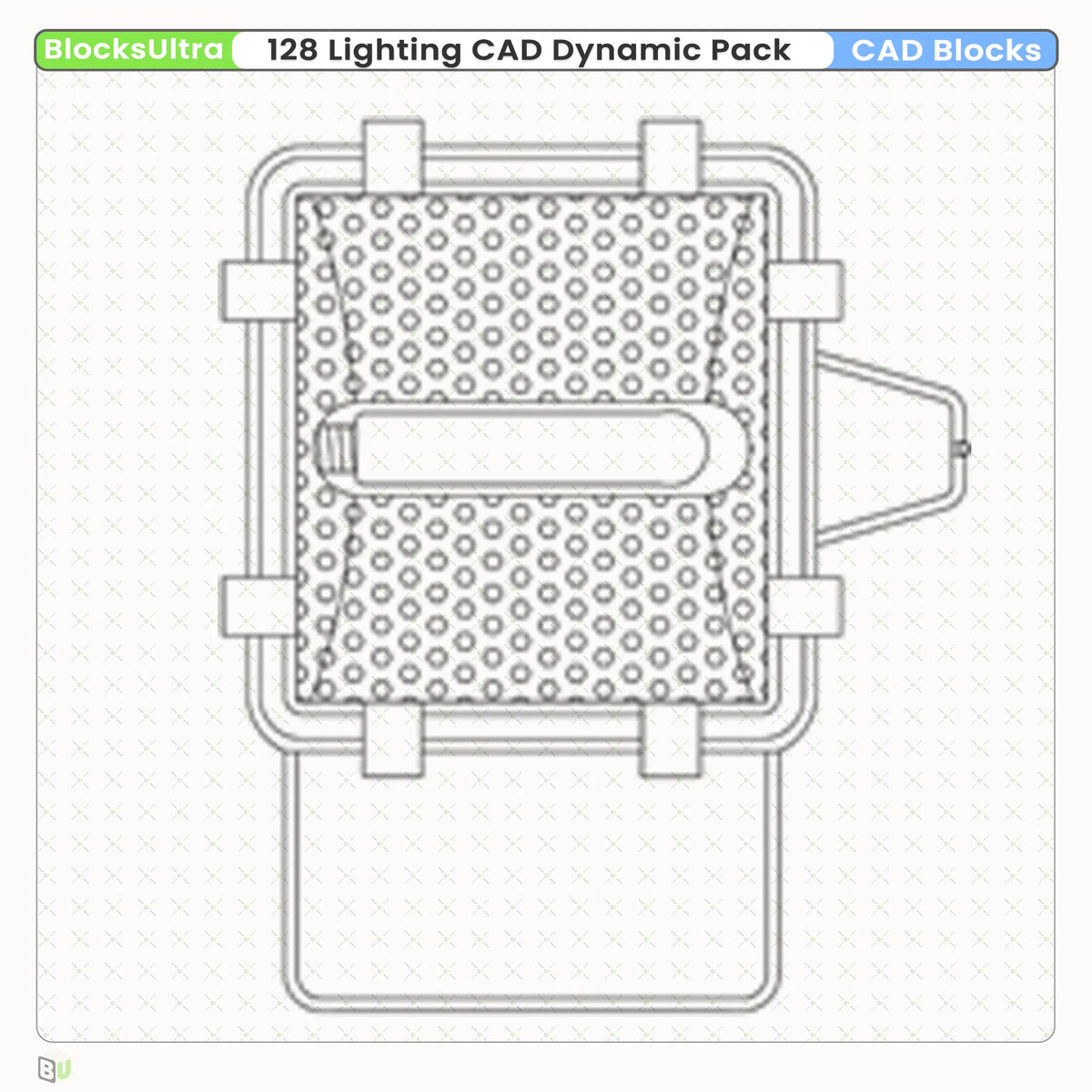 In-ground lighting CAD dynamic blocks including round and square waterproof fixtures with top and side views for landscape and exterior plans