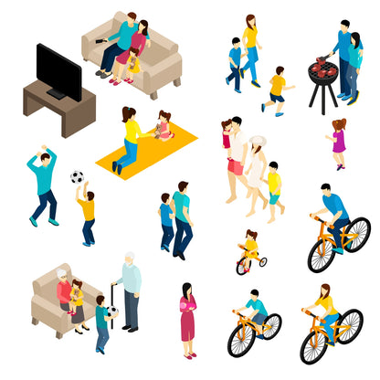 Isometric People Vector Illustration Pack — Family, Office, Sports & Daily Life Scenes