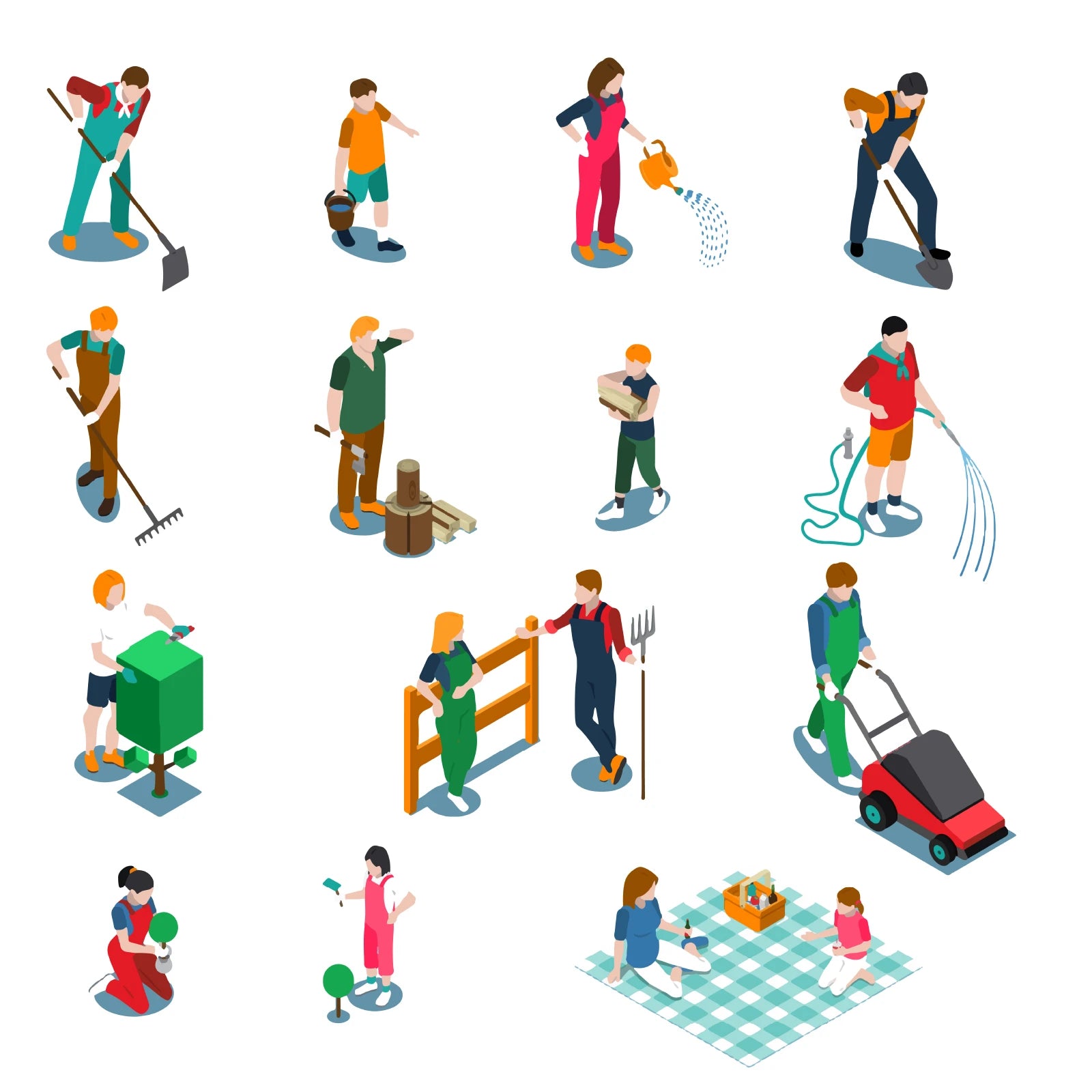 Additional composition with office and teamwork isometric people illustrations.