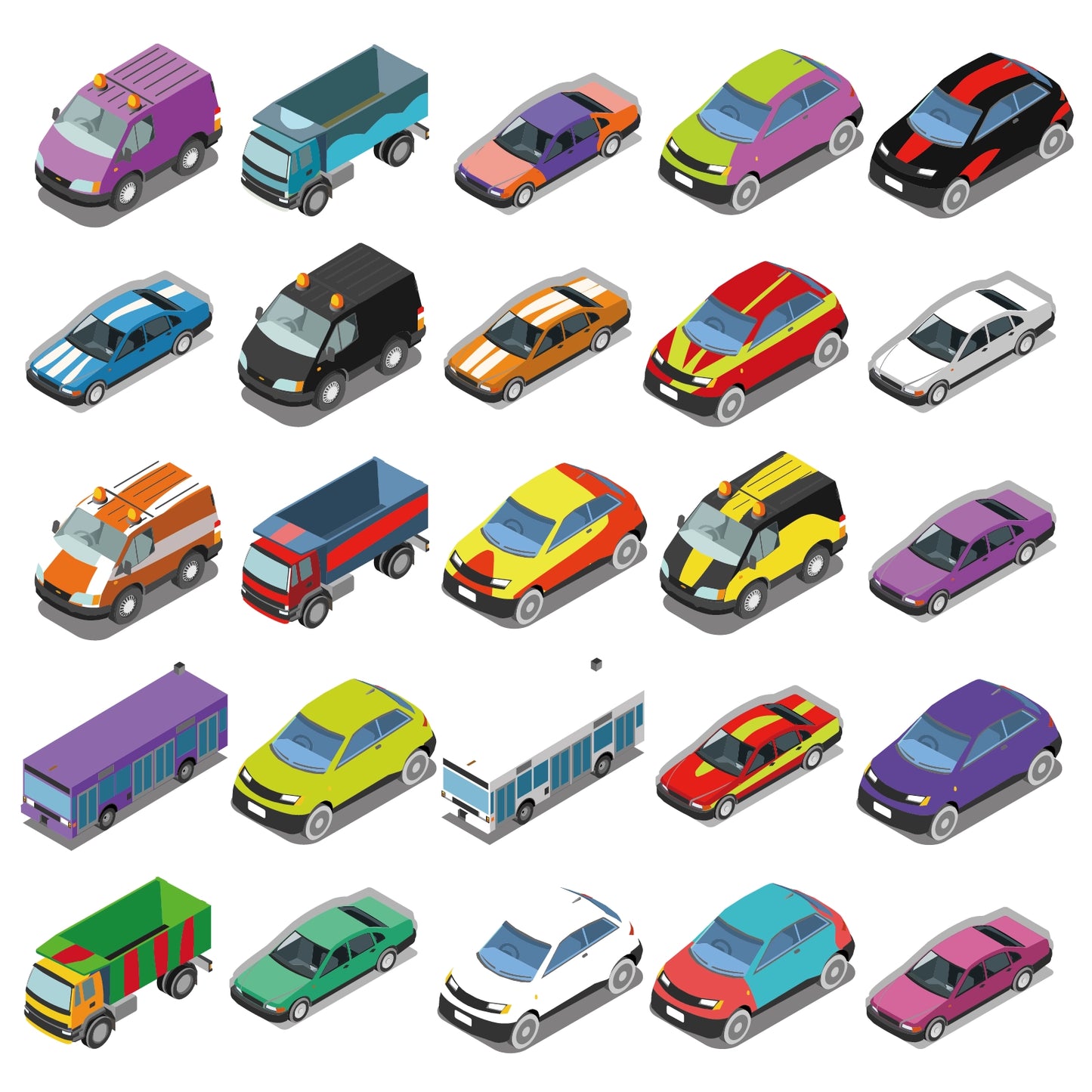 Isometric Vehicles Vector Pack — Cars, Trucks, Buses & Emergency Vehicles