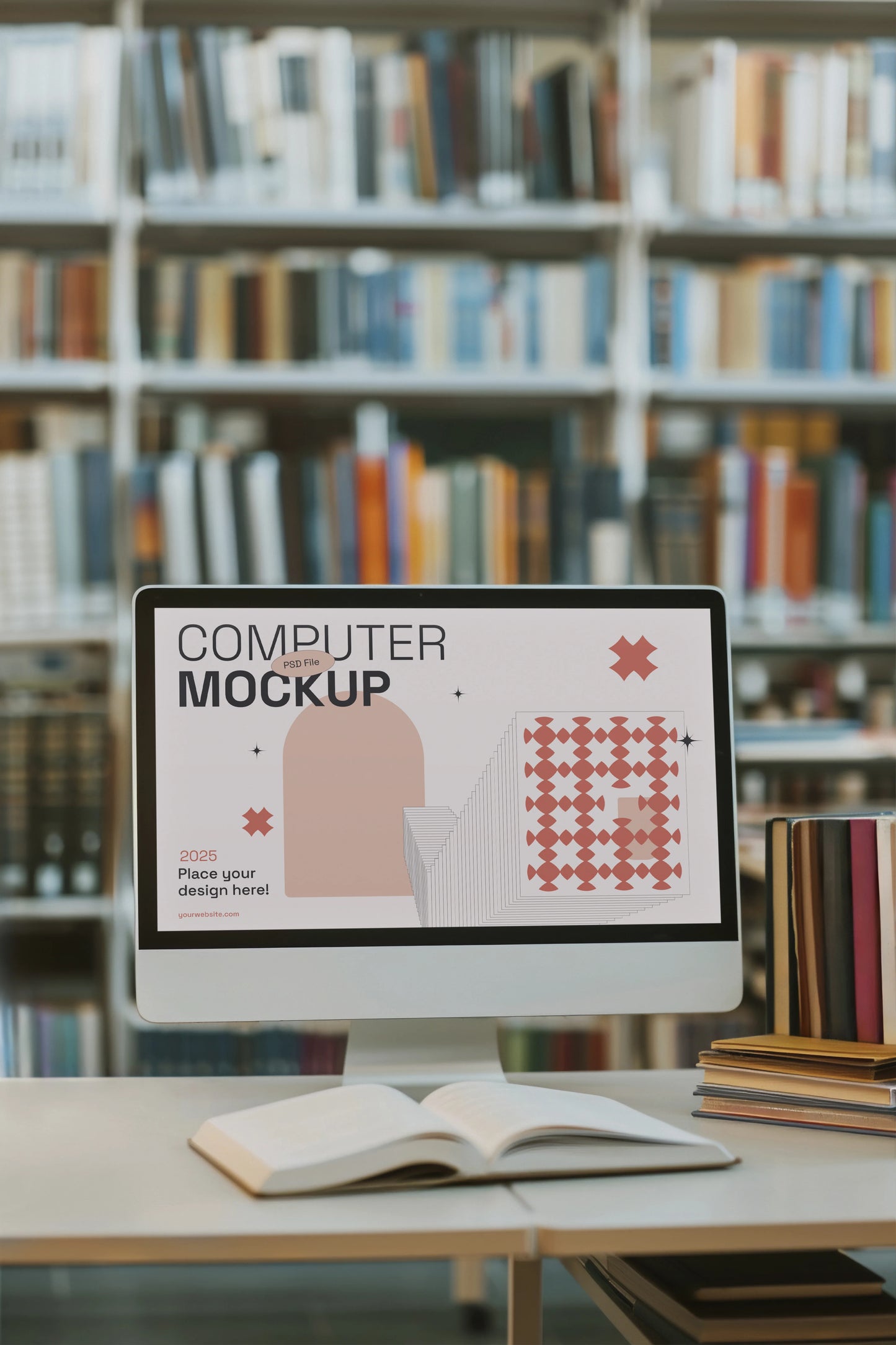 Close-up book cover mockup in reading space