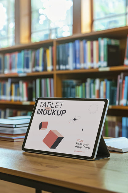 Minimal book mockup in modern library background