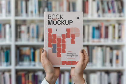 Front angle tablet mockup in realistic library scene