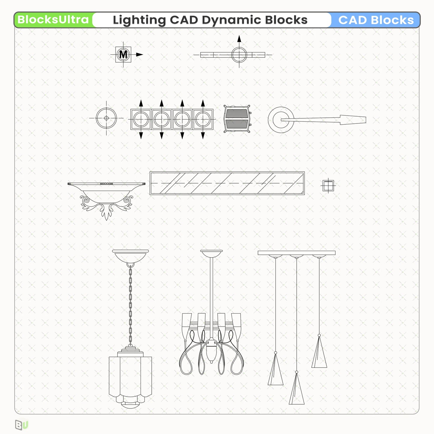 Track spotlight dynamic blocks with straight, T-joint, and L-joint rail connectors plus multi-view visibility options for professional RCP lighting layouts