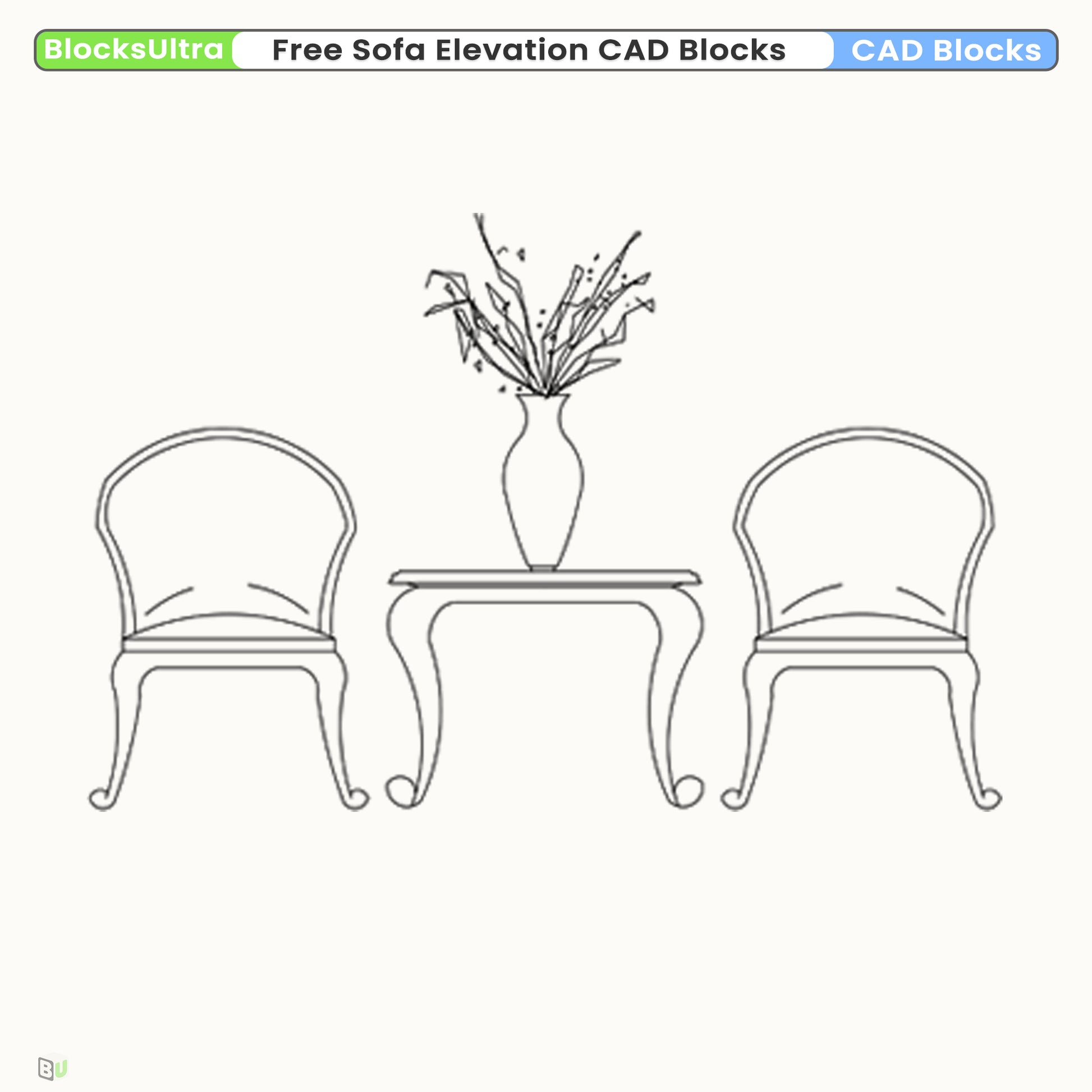 Clean sofa elevation block suitable for hotel lobby layout, reception seating, and schematic drafting