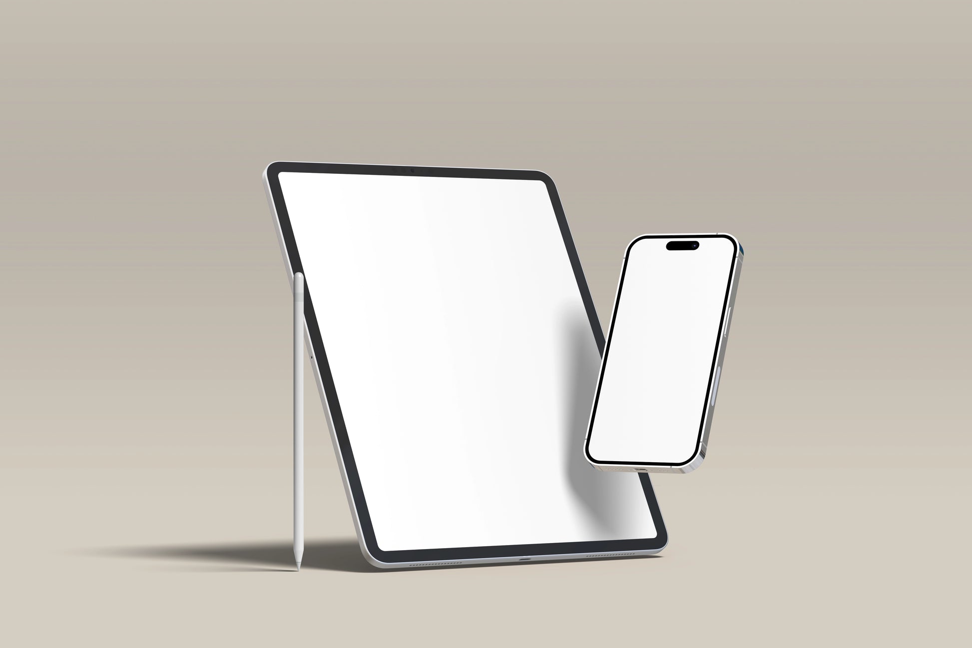 Minimal iPad mockup with iPhone overlay presentation