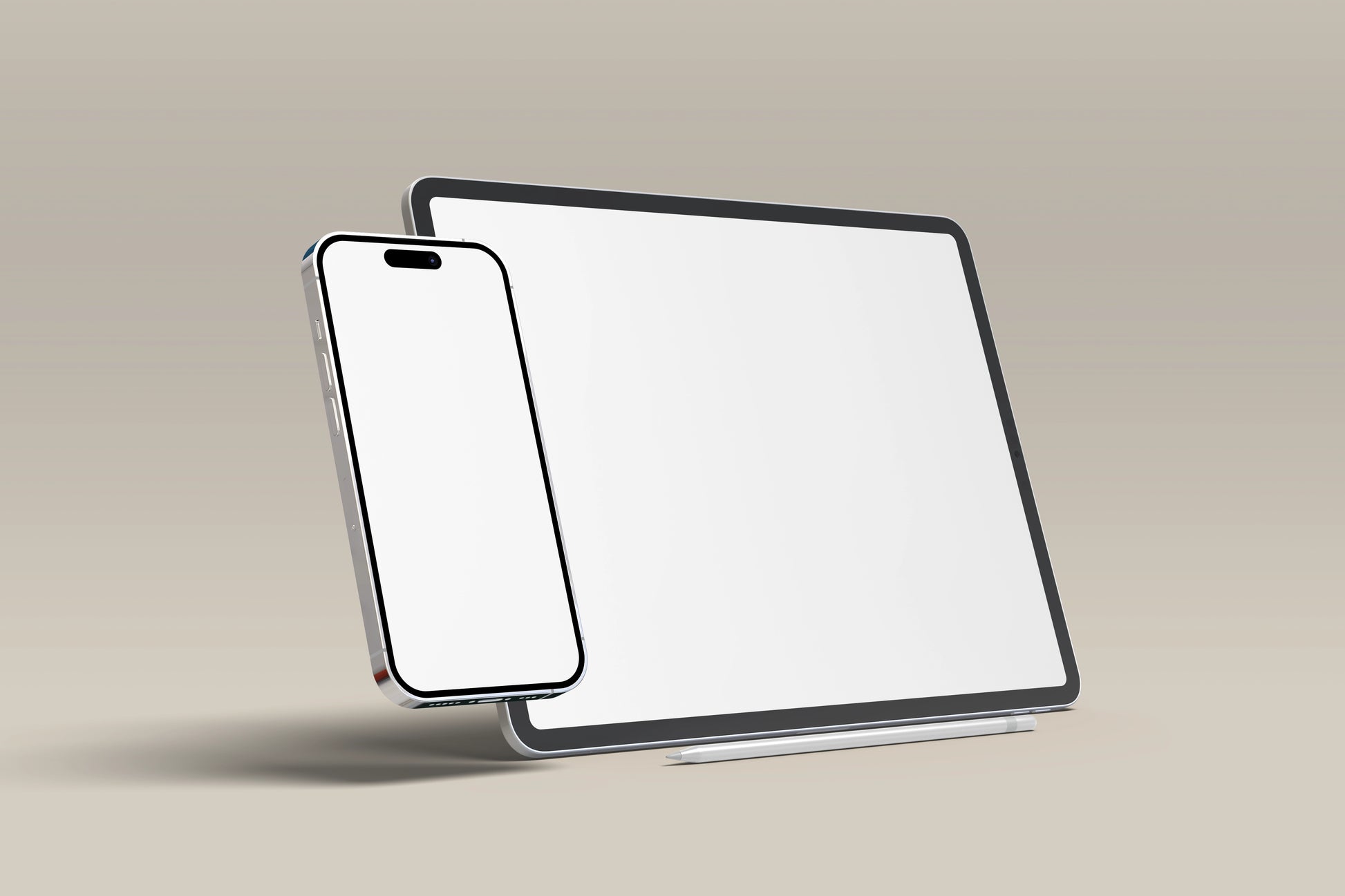 Front-facing iPad and iPhone PSD mockup scene