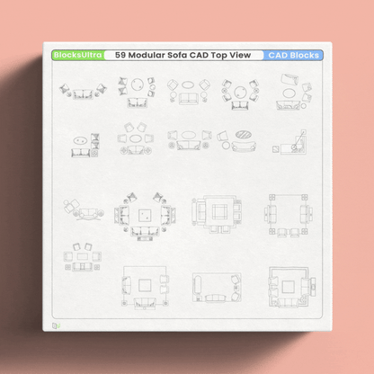 Animated preview of modular sofa CAD blocks in top view for interior layout planning