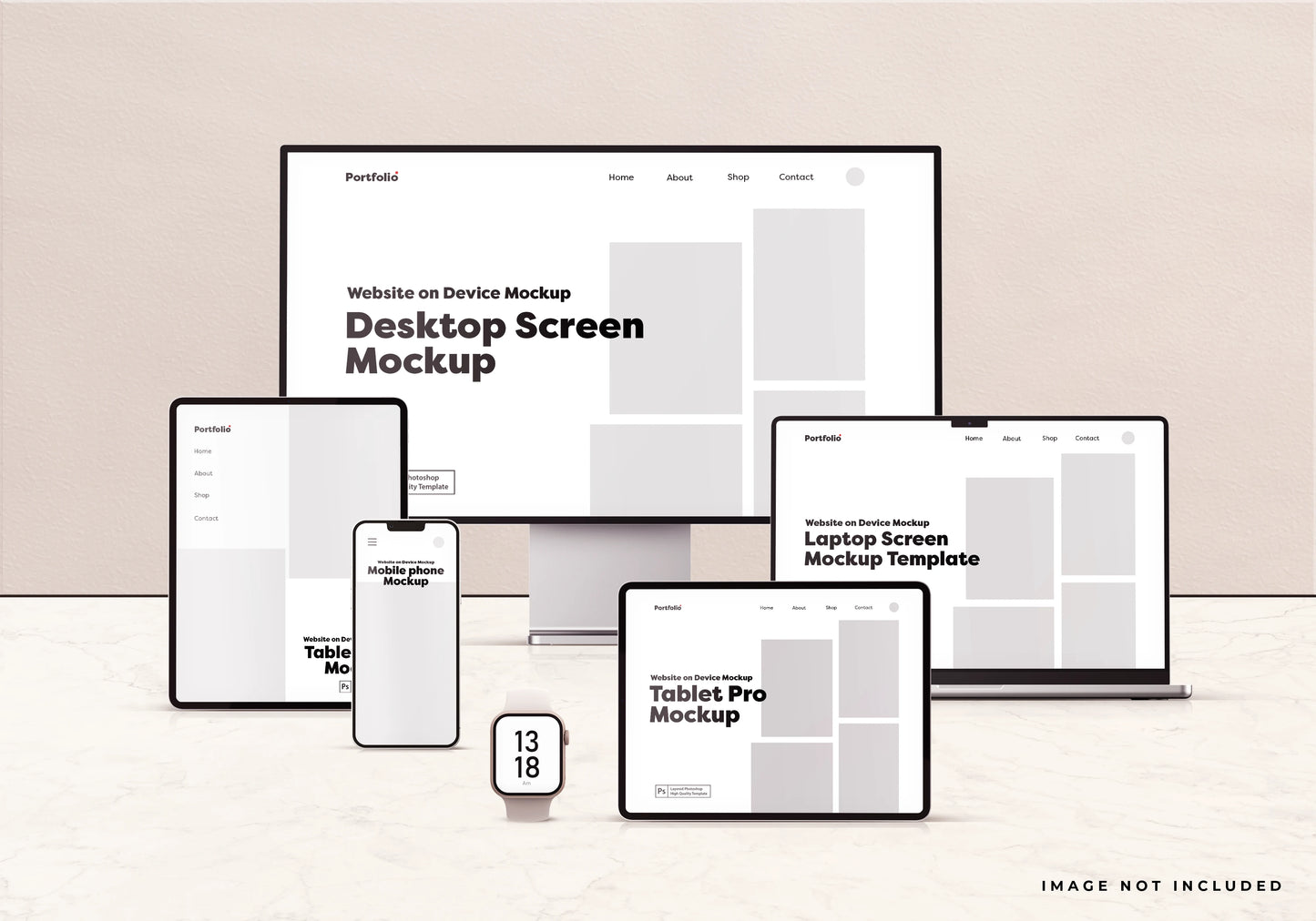 Multi-device website PSD mockup with desktop laptop tablet and mobile