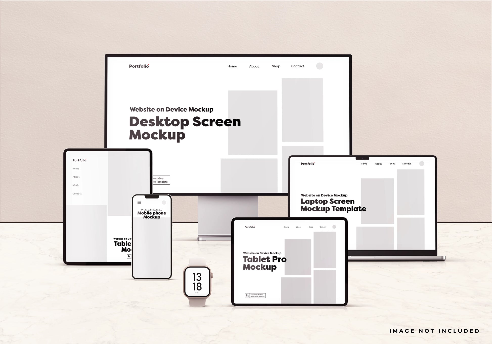 Multi-device website PSD mockup with desktop laptop tablet and mobile