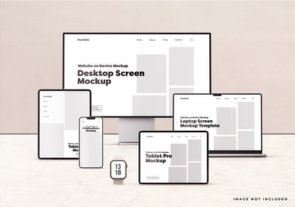 Multi-device website PSD mockup with desktop laptop tablet and mobile