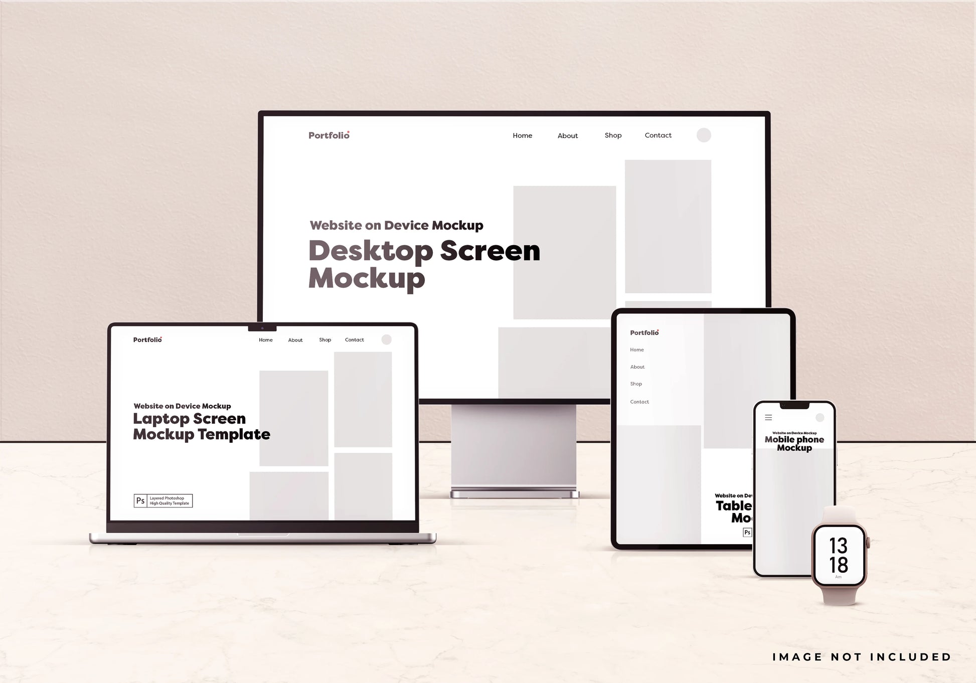 Website UI mockup across desktop tablet and mobile devices