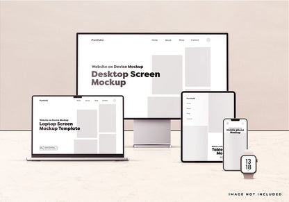 Website UI mockup across desktop tablet and mobile devices