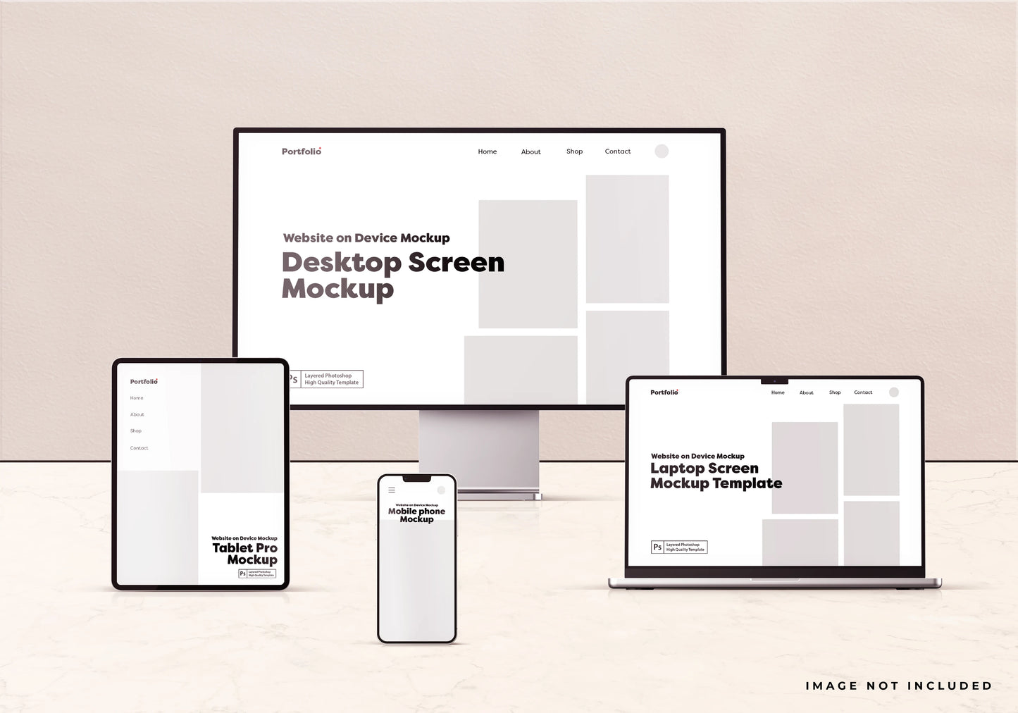Clean multi-device PSD mockup for web and UI presentation